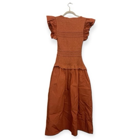Ulla Johnson Flutter Sleeve Smocked Midi Madeline Dress, Clay Sz 2 (NWT) - Picture 8 of 9